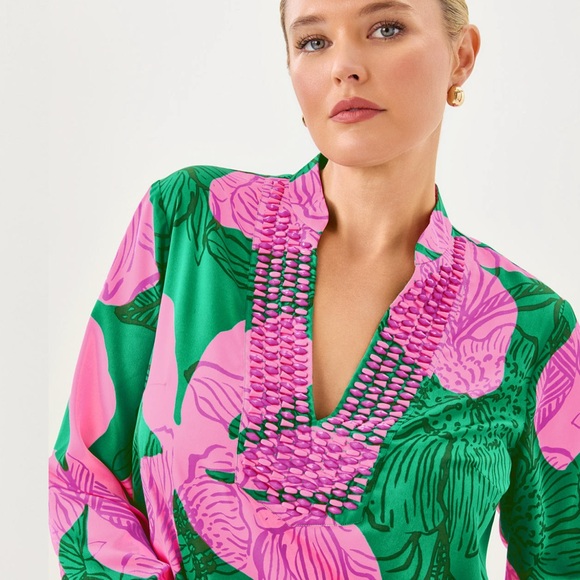 NWT Lilly Pulitzer Irella Green & Pink Floral Satin Preppy Dress. Size 12. - Picture 4 of 6